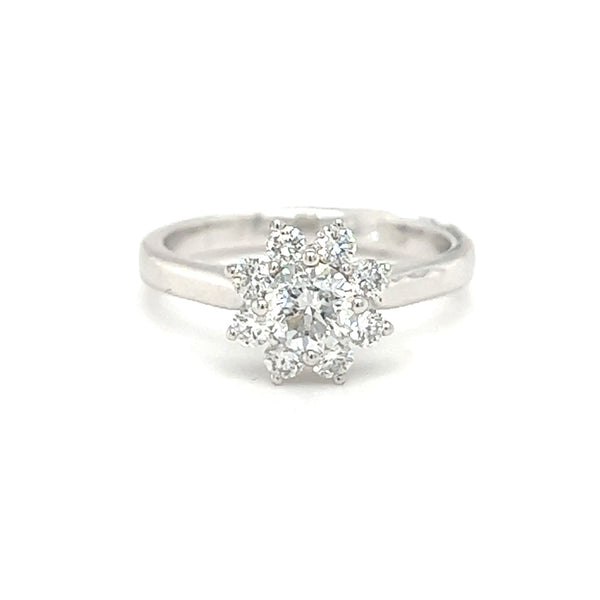 Diamond Daisy Cluster Ring 0.88ct 18ct White Gold front