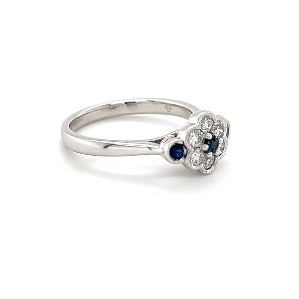 9ct White Gold Sapphire & Diamond Daisy Cluster Ring side