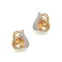 9ct 2 Colour Gold Yellow Sapphire & Diamond Stud Earrings