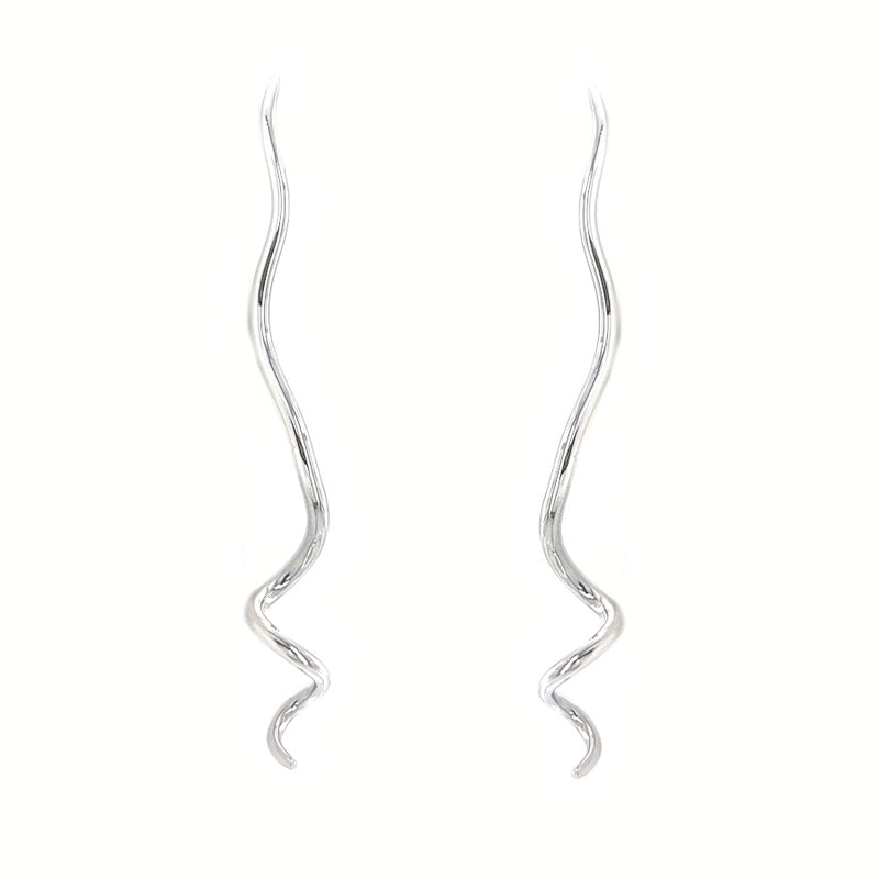 Sterling Silver Long Corkscrew Drop Earrings