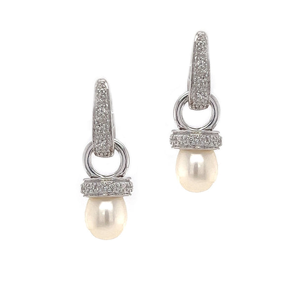 Sterling Silver Fresh Water Pearl & CZ Drop Earrings