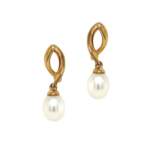 9ct Yellow Gold Cultured Oval Pearl Drop Earrings