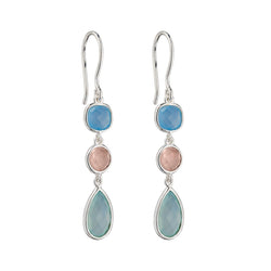 Sterling Silver Rose Quartz with Blue & Aqua Chalcedony Drop Earring E5698