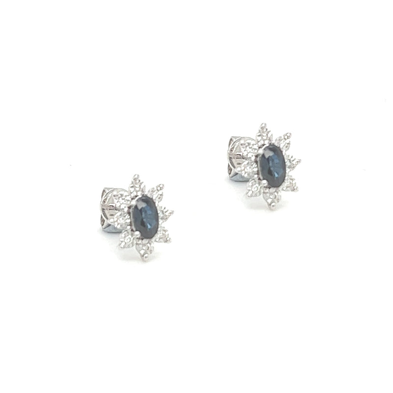 9ct White Gold Oval Sapphire & Diamond Illusion Set Cluster Earrings side view