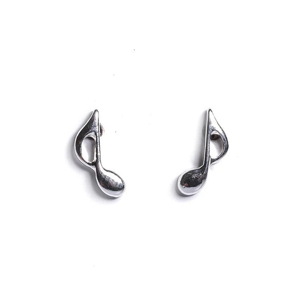 Henryka Music Note Stud Earrings in Silver