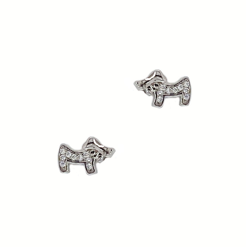 Sterling Silver Cubic Zirconia Scottie Dog Earrings