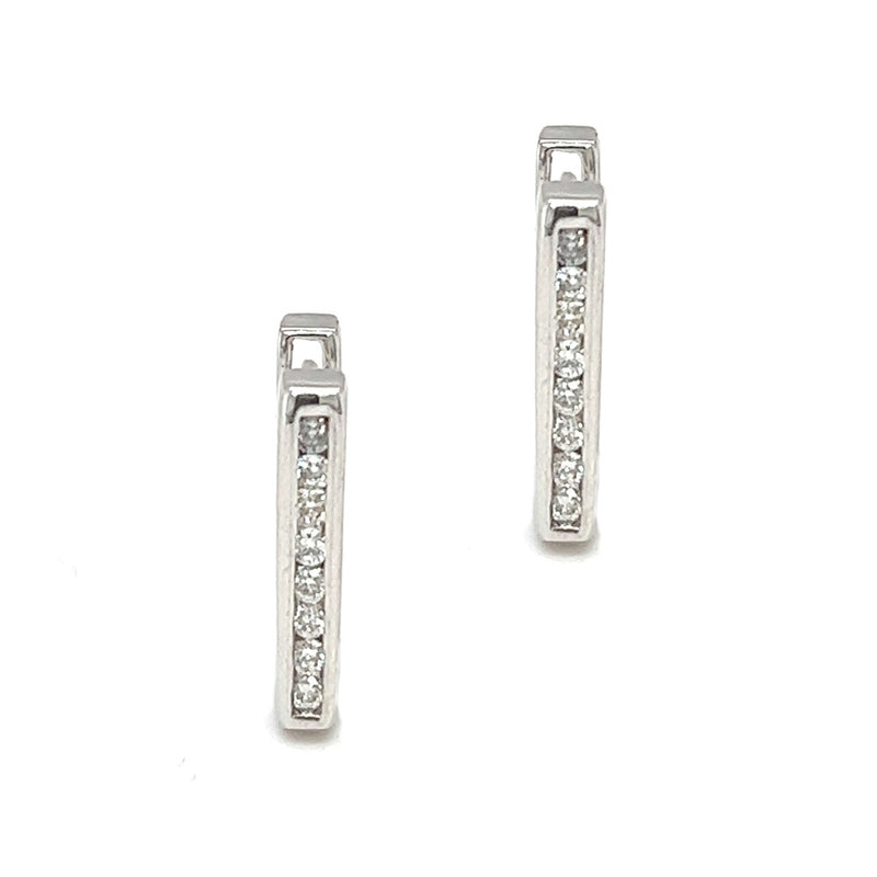 9ct White Gold Diamond Square Huggy Hoop Earring front