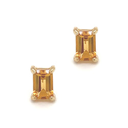 9ct Yellow Gold Emerald Cut Citrine Stud Earrings