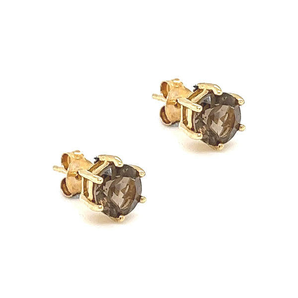 9ct Gold 6mm Smokey Quartz Stud Earrings