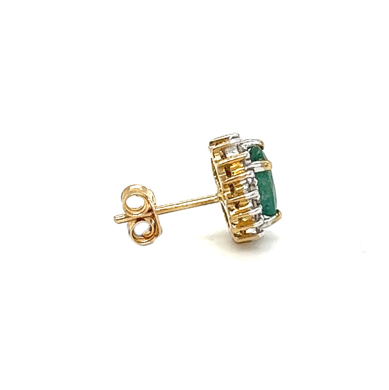 9ct Gold Oval Emerald & Diamond Cluster Earrings profile