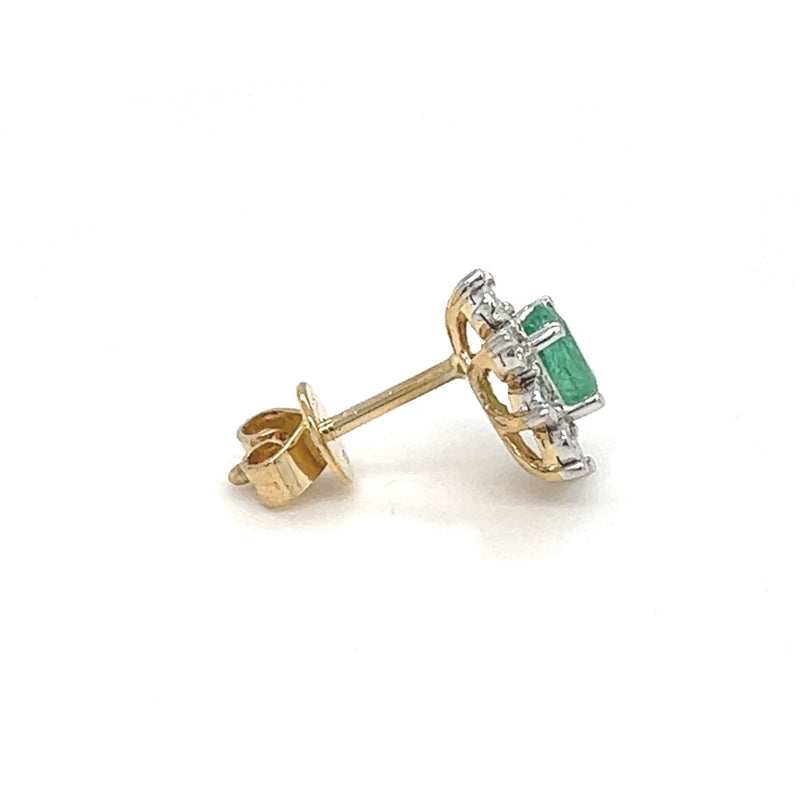 9ct Gold Oval Emerald & Diamond Illusion Set Cluster Earrings profile