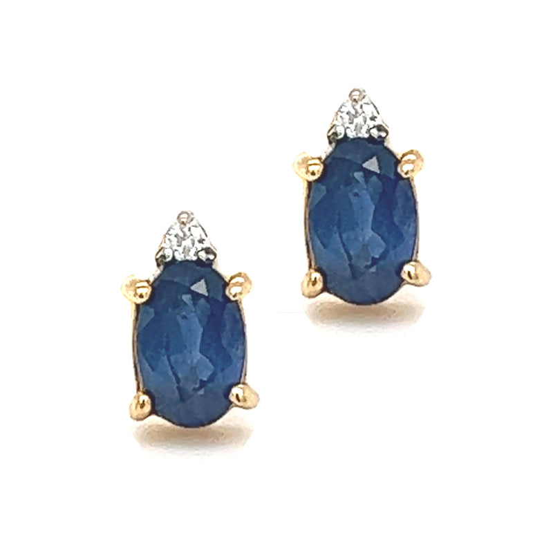 9ct Gold Oval Sapphire & Diamond Stud Earrings