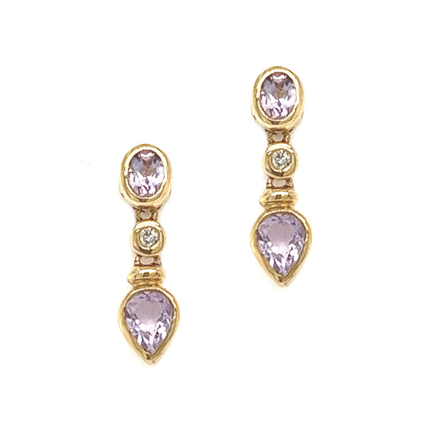 Amethyst & Diamond Drop Earrings 9ct Gold