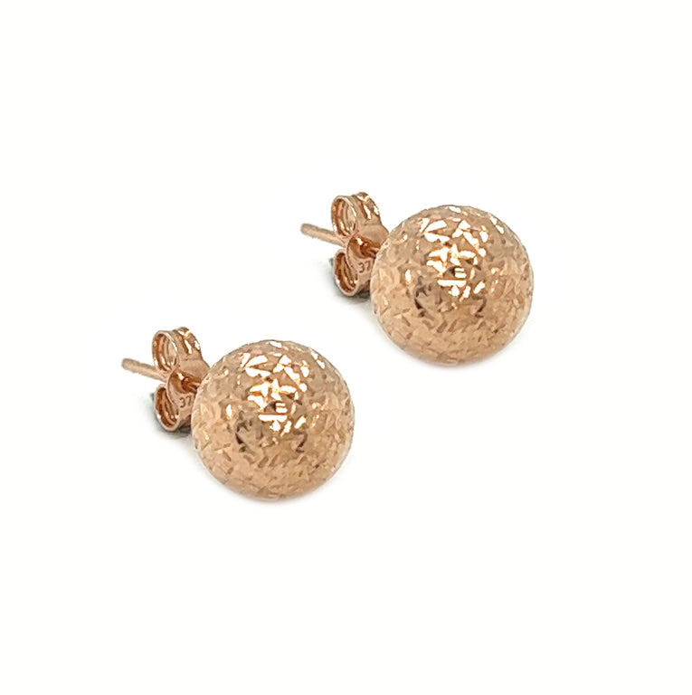 9ct Rose Gold Textured Ball Stud Earrings side