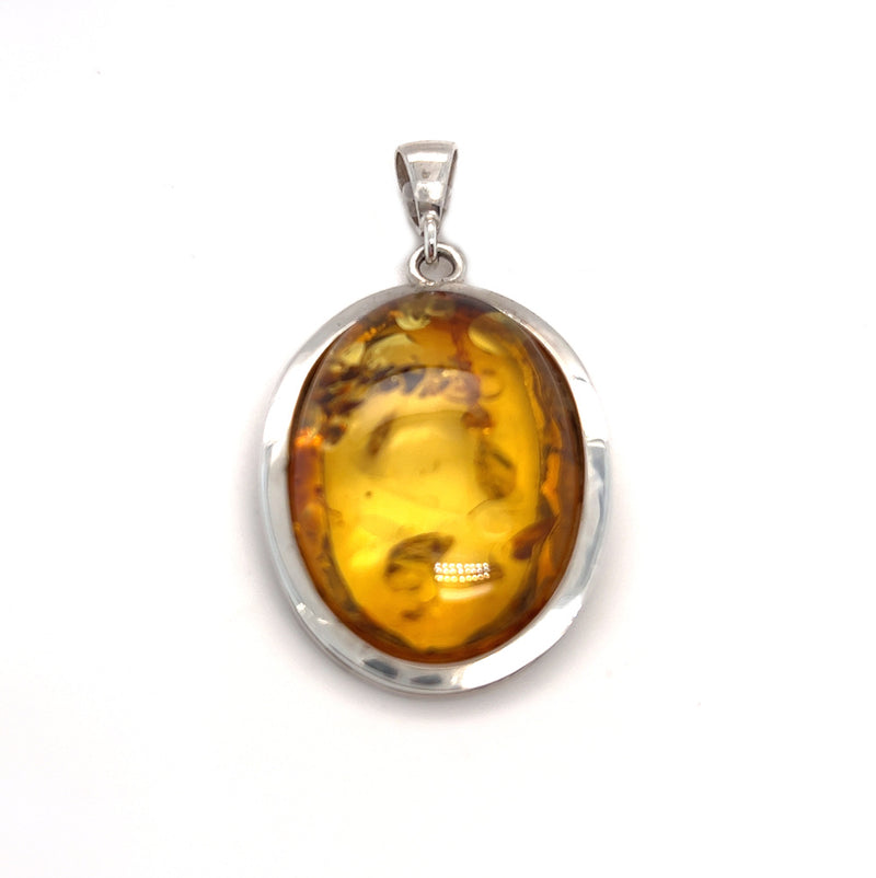 Silver Oval Amber Pendant