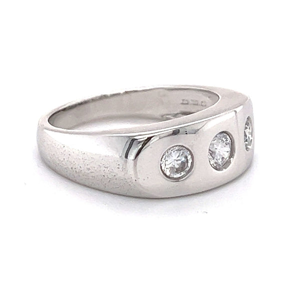 Sterling Silver Cubic Zirconia 3 Stone Men's Ring