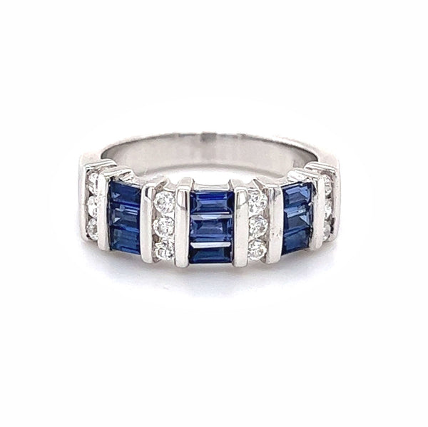 Sterling Silver Triple Row Blue & White Cubic Zirconia Ring