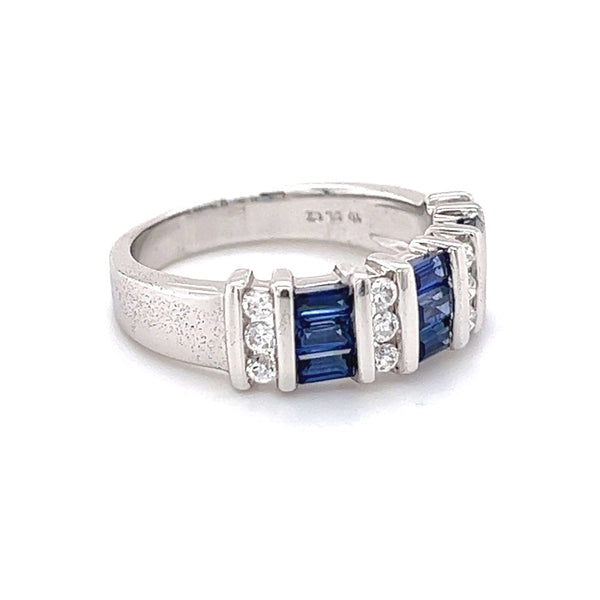 Sterling Silver Triple Row Blue & White Cubic Zirconia Ring side