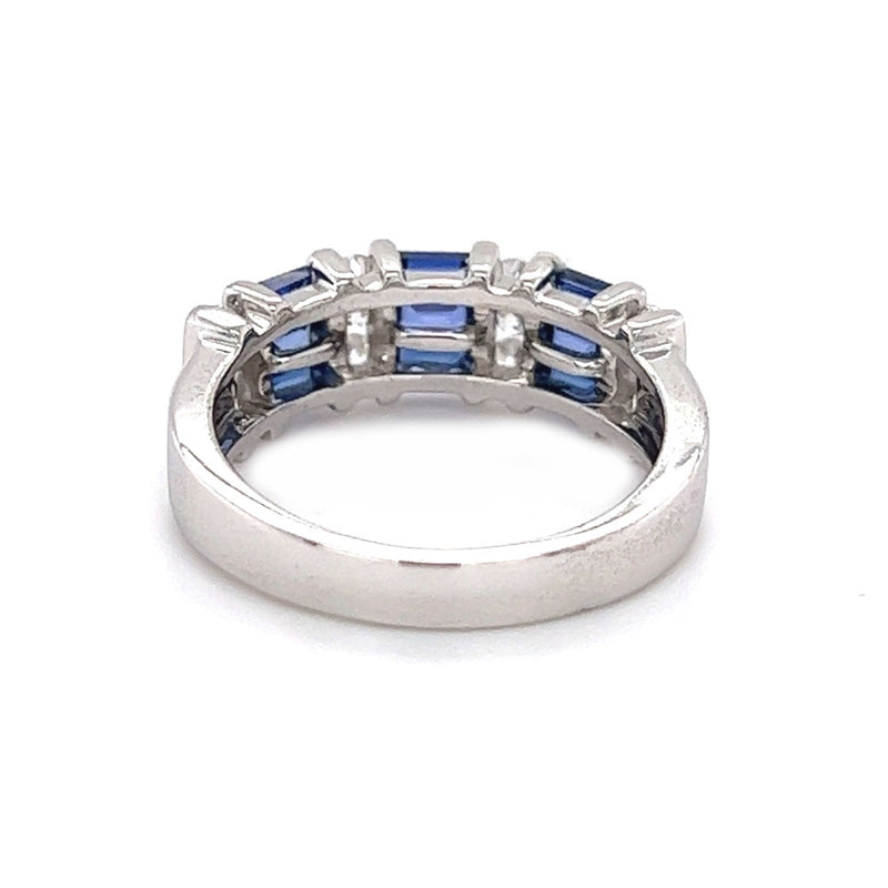 Sterling Silver Triple Row Blue & White Cubic Zirconia Ring rear
