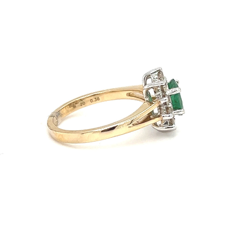 Emerald & Diamond Oval Cluster Ring 9ct Yellow Gold SIDE