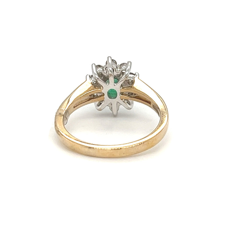 Emerald & Diamond Oval Cluster Ring 9ct Yellow Gold rear