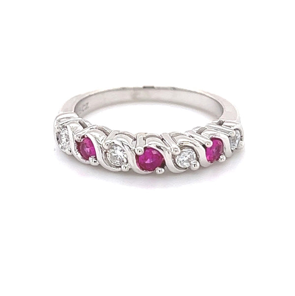 Sterling Silver Red & White Cubic Zirconia Eternity Ring