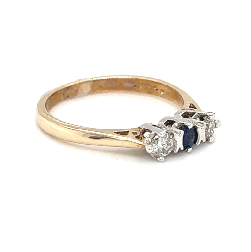 Sapphire & Diamond 3 Stone Ring 9ct Yellow Gold side