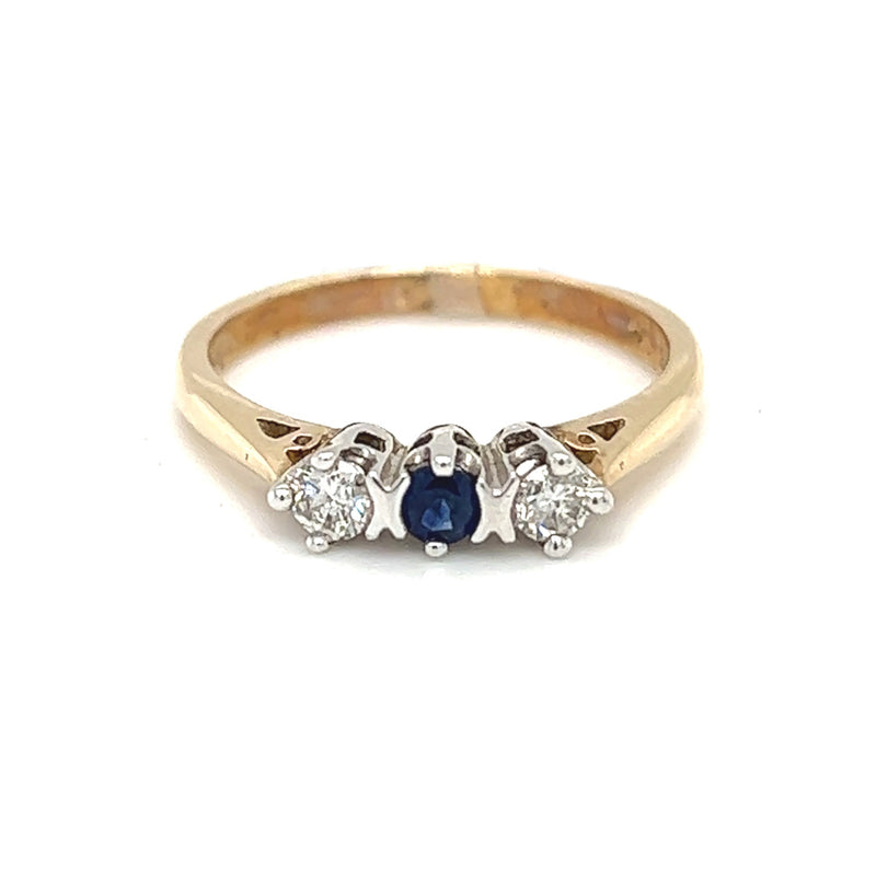 Sapphire & Diamond 3 Stone Ring 9ct Yellow Gold