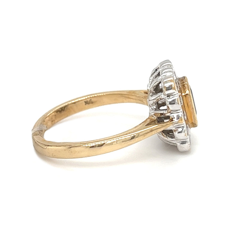 Sapphire & Diamond Rectangular Cluster Ring 9ct Yellow Gold