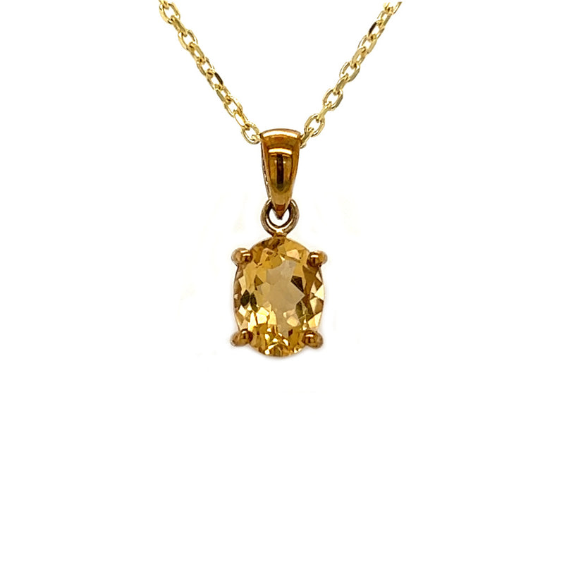 9ct Gold Claw Set Oval Citrine Pendant