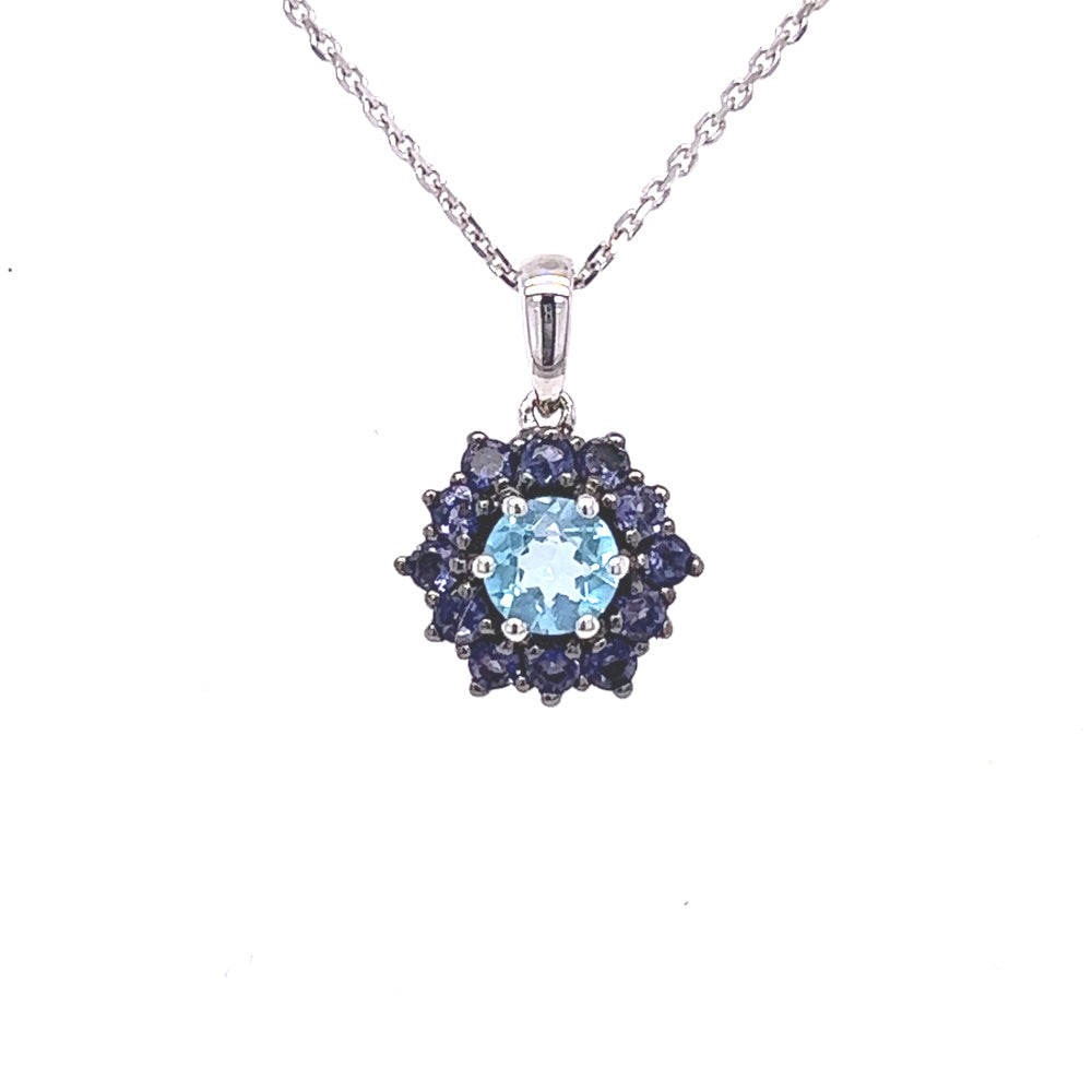 Blue Topaz & Iolite Necklace 9ct White Gold