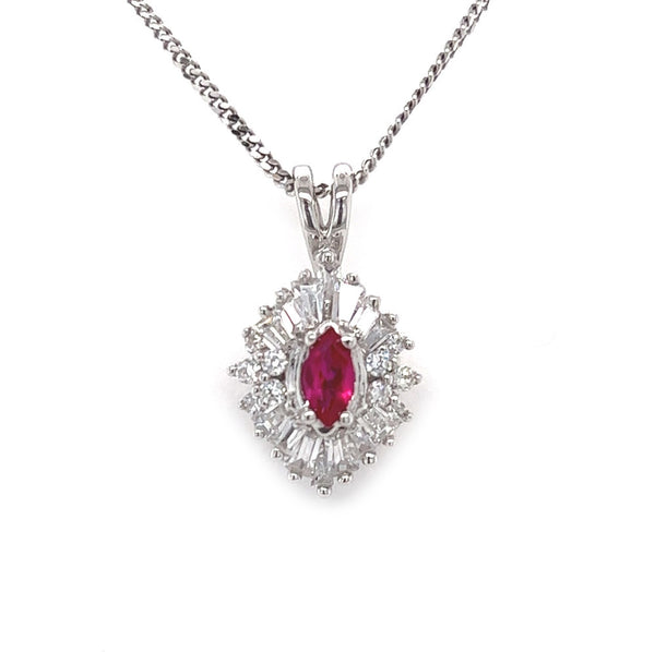 Sterling Silver Ruby Red CZ Marquise Pendant