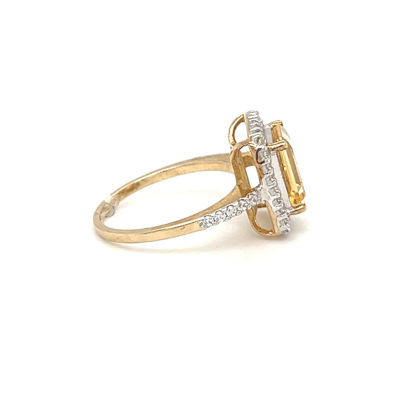 Citrine & CZ Cluster Ring 9ct Yellow Gold side