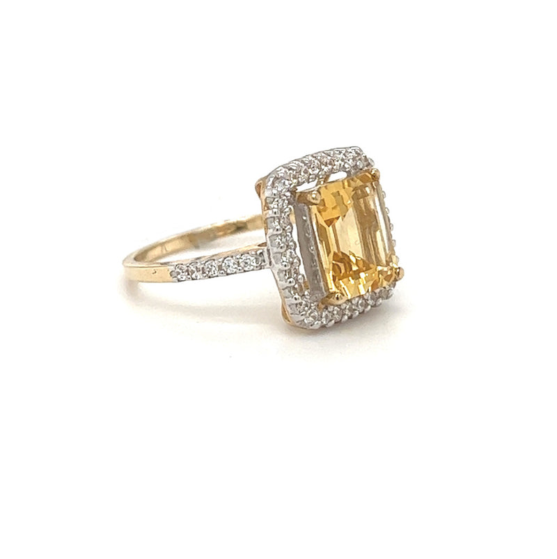 Citrine & CZ Cluster Ring 9ct Yellow Gold