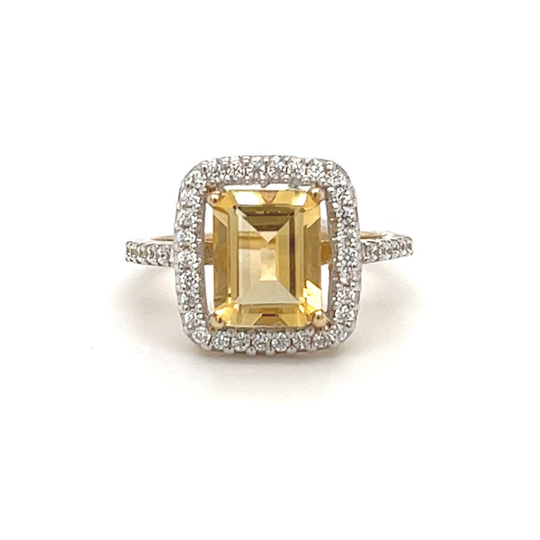 Citrine & CZ Cluster Ring 9ct Yellow Gold fromt