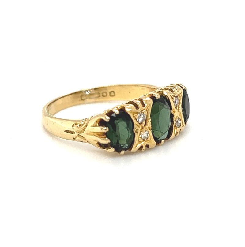 Pre Owned Green Garnet & Diamond Ring 18ct Gold side