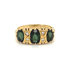 Pre Owned Green Garnet & Diamond Ring 18ct Gold