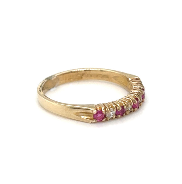 Ruby & CZ 9 Stone Claw Set Eternity Ring 9ct Gold side