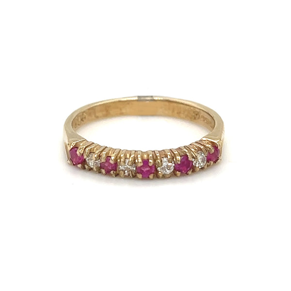 Ruby & CZ 9 Stone Claw Set Eternity Ring 9ct Gold