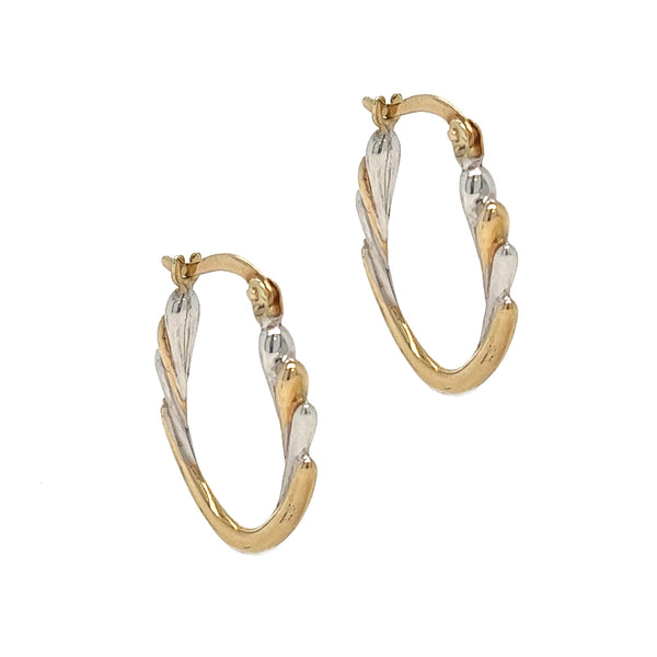 2 Colour Scalloped Hoop Earrings 9ct Gold