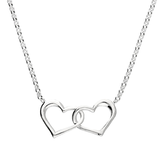 Sterling Silver Interlinked Double Open Heart Necklace
