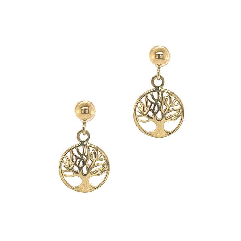 9ct Yellow Gold Tree of Life Drop Earrings