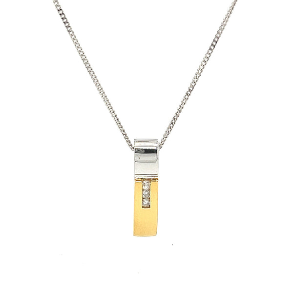 9ct White & Yellow Gold Diamond Bar Necklace