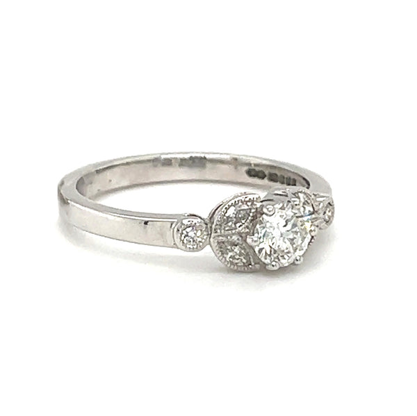 Vintage Style Diamond Ring 18ct White Gold