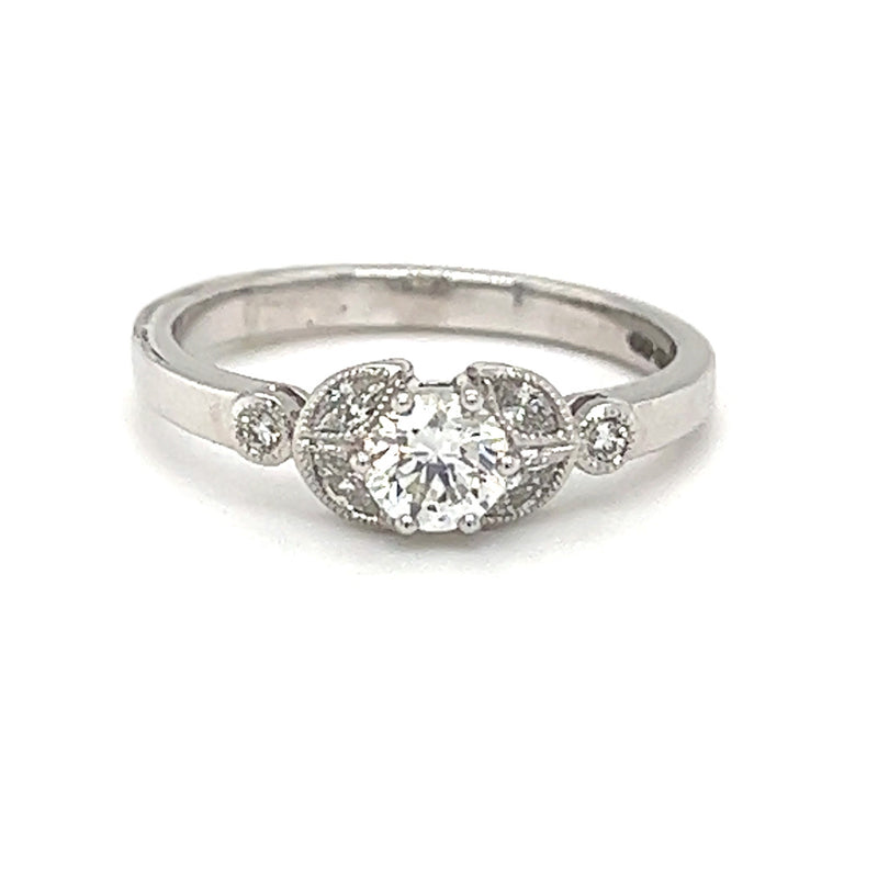 Vintage Style Diamond Ring 18ct White Gold front view