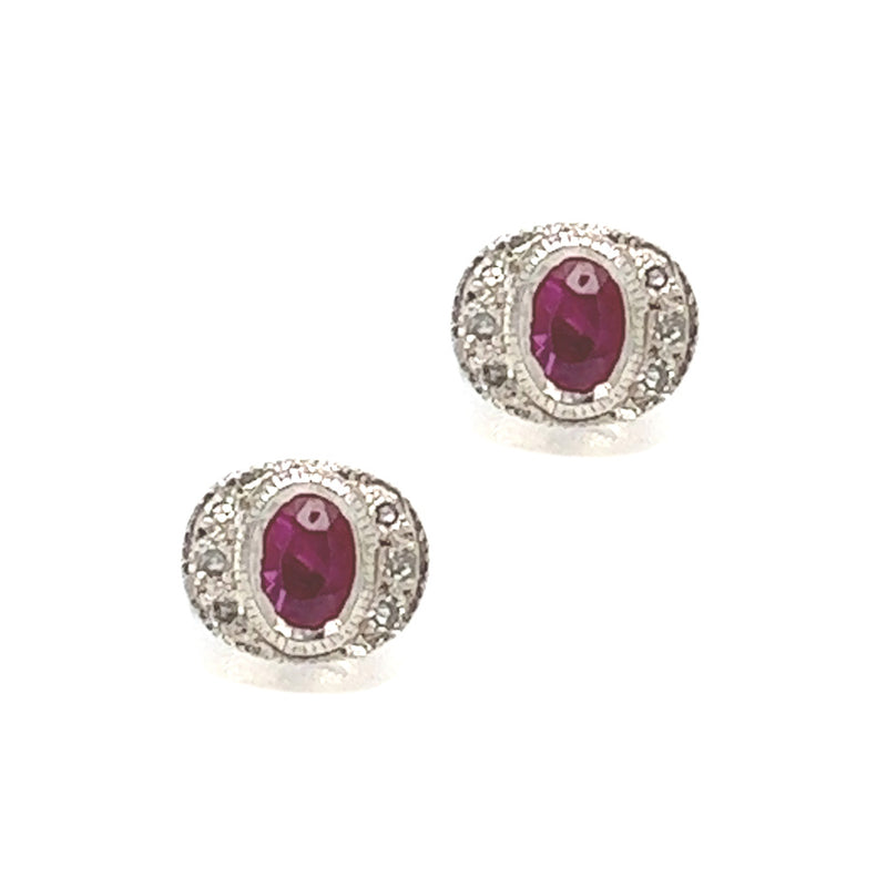 9ct White Gold Ruby & Diamond Deco Style Earrings