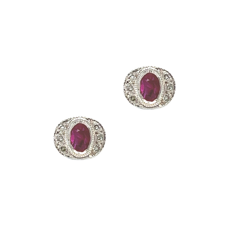 9ct White Gold Ruby & Diamond Deco Style Earrings