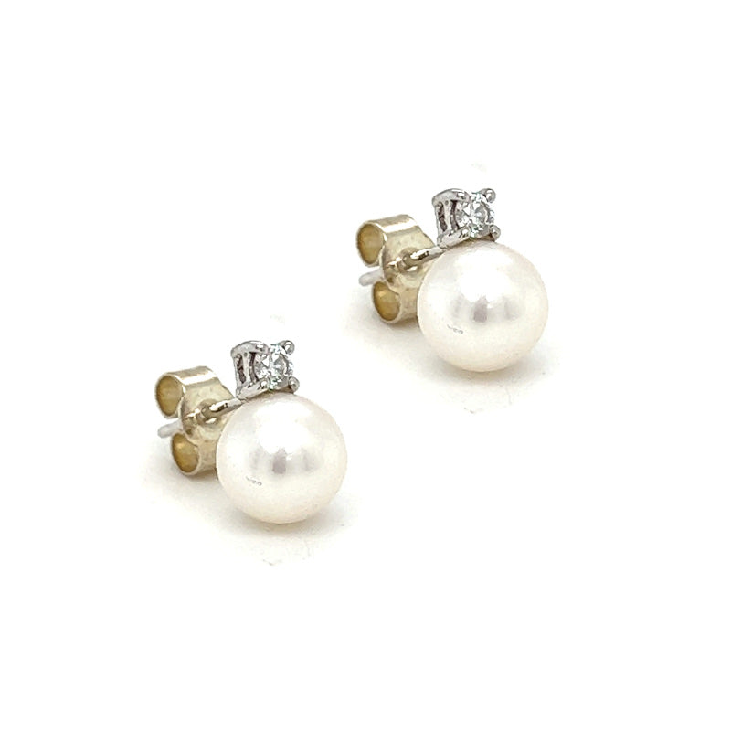 9ct White Gold Cultured Pearl & Diamond Earrings