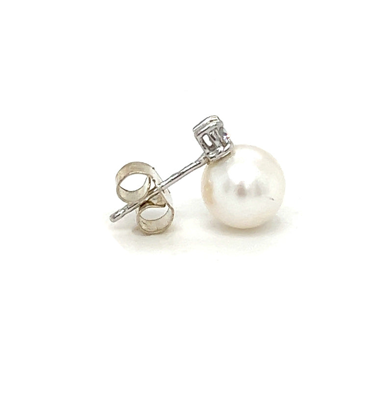 9ct White Gold Cultured Pearl & Diamond Earrings side