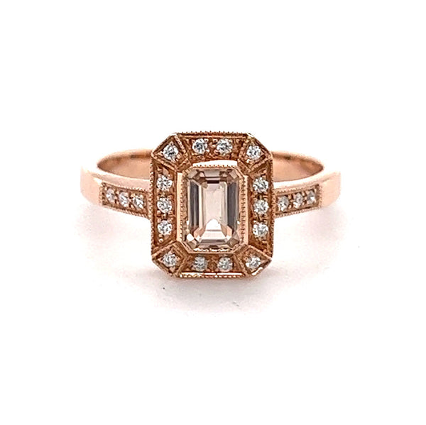 Morganite & Diamond Octagonal Cluster Ring 9ct Rose Gold